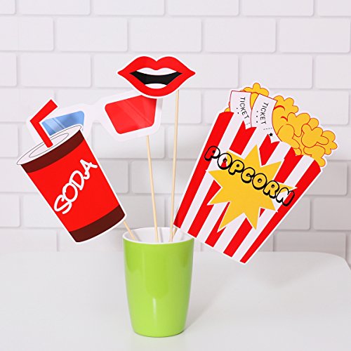 LUOEM Hollywood Photo Booth Props Kit Hollywood Party Selfie Photo Props Movie Night Photo-Booth Props Party Supplies,Pack of 21 - Thumbnail 3