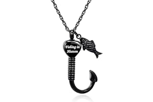 Gredstar Gone Fishing Urn Necklace for ashes Fish hook Cremation Urn Pendant Fishing in heaven Keepsake Jewelry