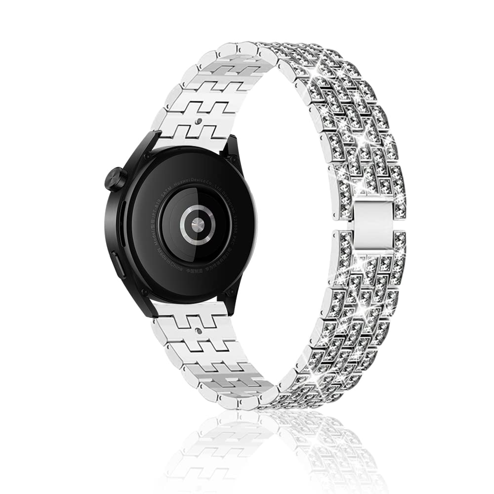 Niboow 22mm Strap for Xiaomi Watch S4/Redmi Watch5 Active/5 Lite/S4 Sport/S1 Pro, Diamond Metal Watch Bands for Huawei Watch 5/Watch4 46mm/4 Pro 48mm/GT 5 Pro/GT 4 46mm/Amazfit Bip 6 - Sliver