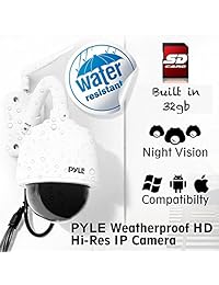 Cámara IP para exteriores, zoom óptico, HD 960p con almacenamiento SD de 1.13 oz, impermeable, inalámbrico, WiFi, vigilancia de seguridad en el hogar, ONVIF H.264 exterior PTZ Pan de inclinación cúpula y 4x Zoom PC iOS Android Pyle PIPCAMHD47