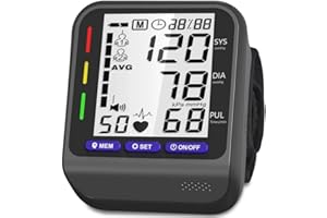 Aleshon Wrist Blood Pressure Monitor, Blood Pressure Monitor with Adjustable Wrist Cuff, 3-Color Indicator, Dual 198 Reading Memory, Large LCD Display Digital BP Machine