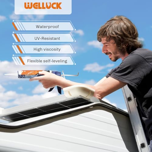 WELLUCK 4PC Self Leveling RV Roof Sealant Lap for RV Roofs, White Flexible Repair Caulking Rubber Epdm Sealant for Camper Motorhomes Trailers, Secure Odorless Waterproof & UV All Weather Adhesive