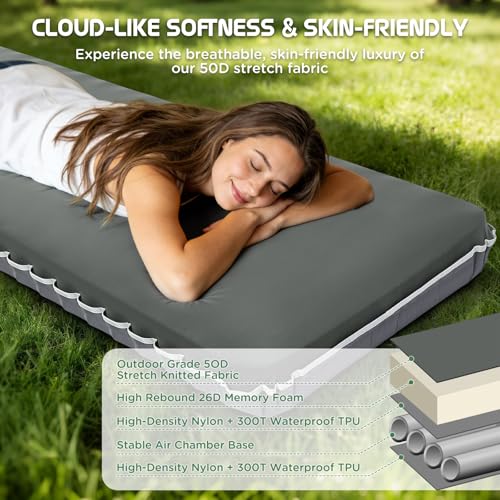 Elegear Colchoneta Inflable de Air & Foam Doble Capa, CumbreX™ Colchón de Camping de 10 cm Espuma Ultragruesa con Bolsa Inflable, Valor R 9.5 Colchoneta Portátil 4 Estacione para Viajes y Aire Libre