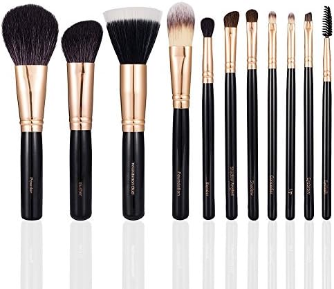 BAYJOY Makeup Brushes Set 11 Pieces Professional Cosmetic Tools Soft Goat Hair Fiber with Portable Carrying Bag, Rose Gold