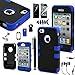 iPhone 4S Case, iPhone 4 Case, SQdeal 3in1 Rubber + Plastic High Impact Hybrid Hard Case Protective Cover for iphone 4 4s, with Earphone Touch Stylus Pen and Front/Back Screen Protector (Black/Blue)