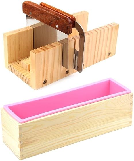 Amazon Com Echodo Adjustable Wooden Soap Loaf Cutter Mold Rectangle Handmade Silicone Soap Mould With Wood Box 2pcs Wavy Straight Diy Making Loaf Garnish Cake Soap Cutter