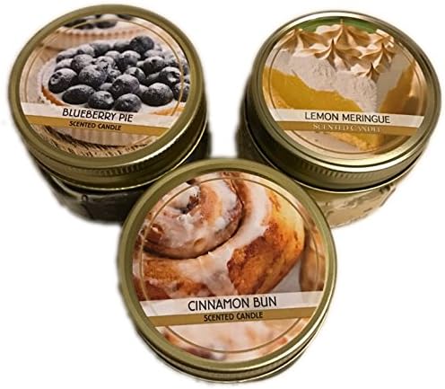 3, 3oz Scented Candles Bundle (Cinnamon Bun, Blueberry Pie, Lemon Meringue)