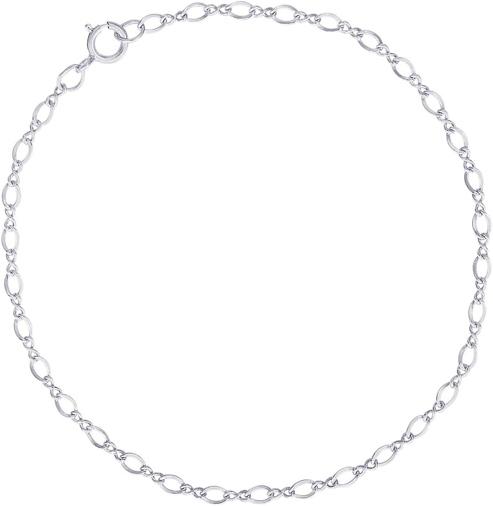 Sterling Silver Figaro Heart Charm Bracelet w/Spring Ring Clasp, Charm Bracelets for Women & Girls