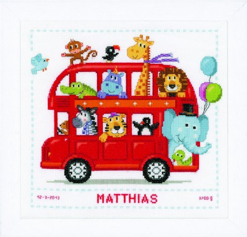Vervaco Funny Bus Cross Stitch Birth Sampler Kit