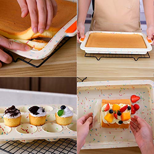 Meichu Non-stick Bake Molds Silicone Bakeware Set of 6, 1 Silicone Muffin Pan 12 Cup, 1 Madeleine Pan 12 cup, 1 Baguette Pan 8 cup, 1 Toast Loaf Pan, 1 Round Cake Pan and 1 Square Cake Pan (Colorful) - Thumbnail 6