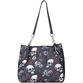 Skull Print Tote Bag for Women Gothic Skull Wallet Y2k Shoulder Handbag Skull Crossbody Purse with Zipper