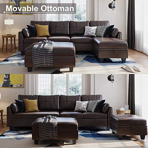 HONBAY Faux Leather Sectional Sofa Couch Set L Shaped Couch Sofa Set for Living Room Reversible