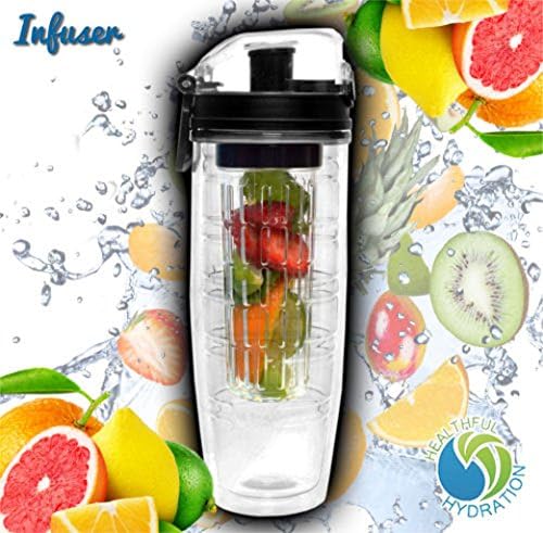 Healthful Hydration Double Wall Insulated Fruit Infuser Sports Water Bottle No Sweat Travel Tumbler Infusion Fruit Diffuser 22 Oz