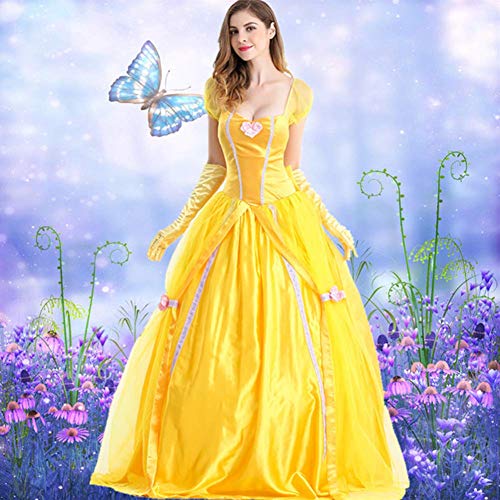 OBEEII Damen Belle Kostüm Märchen Beauty and the Beast Kleid Karneval Erwachsene Festlich Party mit Handschuhe… – Bild 7