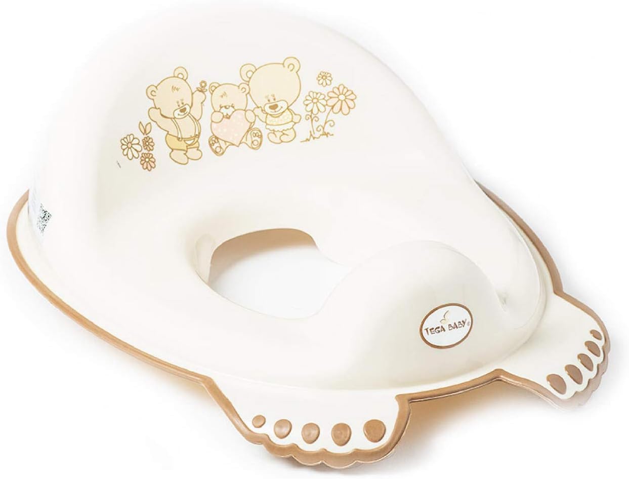Tega BabyMS-016-119 Teddy Bears Unisex Toilet Training Potty with Supportive High Back, Splash Guard, Easy Carry Handle and Non Slip Feet Featuring 3 Cuddly Bears Colour Beige