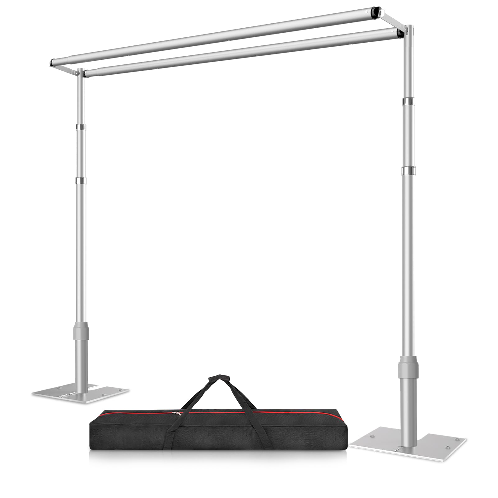 Photo 1 of 10x10ft Double Crossbar Pipe and Drape Stand Kit, Heavy Duty Backdrop Stand Adjustable, Sturdy Metal Back Drop Decoration Frame with Flat Base for Parties, Flower Wall,Wedding,Trade Shows,Photography