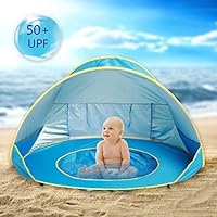 Hoomall Baby Beach Tent Pop Up Collapsible Portable Shade Pool UV Protection Canopy Sun Shelter Playhouse for Infant,Carry Bag Included,50+ UPF (Round))