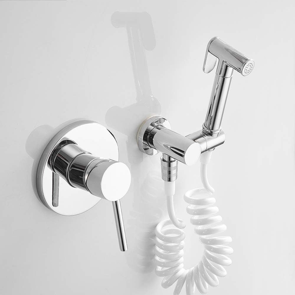 Handheld Bidet Sprayer for Toilet Cloth Diaper Sprayer, Shattaf Sprayer Used for Personal Hygiene and Potty Toilet Spray, Toilet Water Sprayer and Hose Set Holder Easy Install, Chrome,YY-66A002L