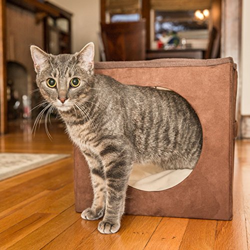 Original ZEN DEN Cat Hideaway Ottoman by Easyology -Enclosed Condo, Covered Cube Cat Bed, 100% Pet Friendly and Soft, Comfortable- Connects To Our Cat Tunnels to Make a Fun Interactive Play Toy