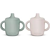 KIDSco. Silicone Sippy Cups (2 Pack) – Soft Spout & Easy Grip Handles for Babies 6+ months, Plastic Free, Toxic Free Silicone, Leak-Resistant, Dishwasher Safe (Green and Sandy Shore)