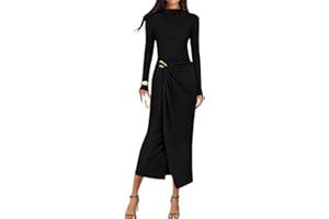 ZESICA Women's 2025 Fall Long Sleeve Bodycon Dress Mock Neck Wedding Guest Cocktail Party Long Midi Dresses