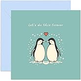 Penguin Wedding Anniversary Card for Couple - For Husband Wife - Cute Penguin Artwork - 'Let's Do This Forever' - For Boyfriend Girlfriend Fiance Card | Blank Inside Envelope