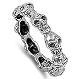 Solid Skull Band Style .925 Sterling Silver Ring Size 9