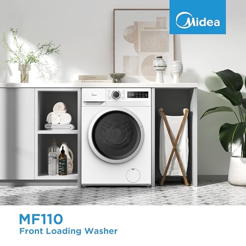 Midea 8KG Front Load Washing Machine With BLDC Inverter Motor, 1400 RPM, 15 Programs, Fully Automatic Washer With Lunar Dial, Integrated Digital Control-LED Display, Water Cube Drum - MF110W80B/W-GCC