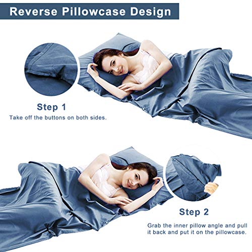 VeMee Sleeping Bag Liner Travel Camping Sheet Lightweight Breathable Cotton Sleeping Sack Ultralight Compact Sleep Sheet Carry Bag for Picnic,Hiking (Light Blue, 82.7inch X 45inch) - Thumbnail 3