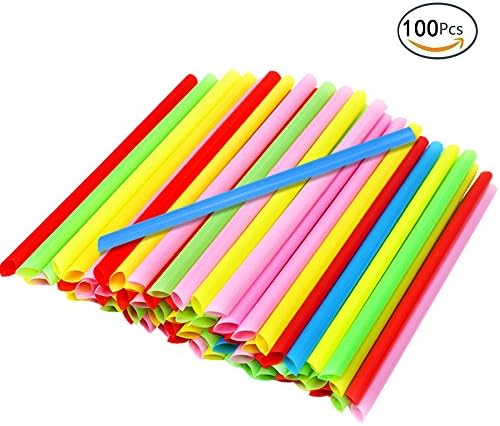 SERONLINE 100pcs Bright Colored Jumbo Plastic Smoothie Straws, 9 1/2" Long, Individually Packed