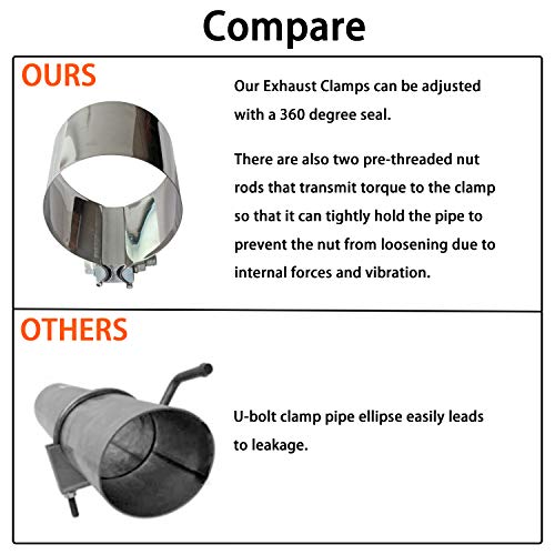 2PCS Exhaust Clamps 4 Inch Butt Joint Exhaust Pipe Muffler Clamp Band Stainless Steel Exhaust System Connection for Cars