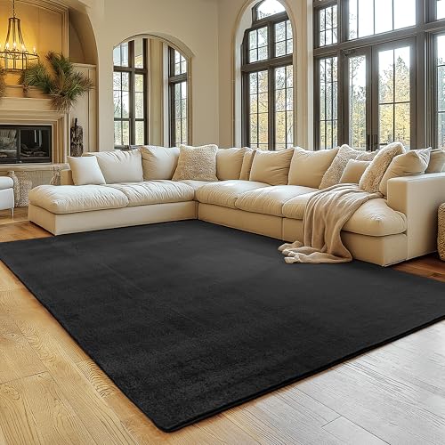 SIMPEX Teppich Schwarz 160x220 cm Waschbarer Kurzflor Teppich, rutschfest & weich, modernes einfarbiges Design für Wohnzimmer, Schlafzimmer, Küche & K