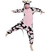 ACOGNA Cow Onesie Kids Costume for Girls Plush Animal One Piece Pajamas Halloween Christmas Cosplay Teen Sleepwear