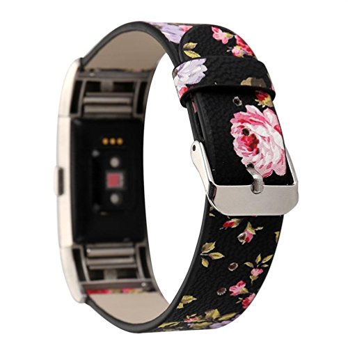 Tiean Creative Fashion multicolor Flower Pattern Leather Strap Replacement Watch Band For Men Women Girls Boys Children For Fitbit Charge 2 (multicolorA)