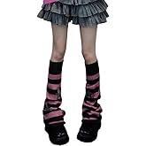 WODECASA Women's Leg Warmers Striped Star Pattern Knitted Y2k Punk Japanese Kawaii Streetwear Harajuku Knee High Leg Socks
