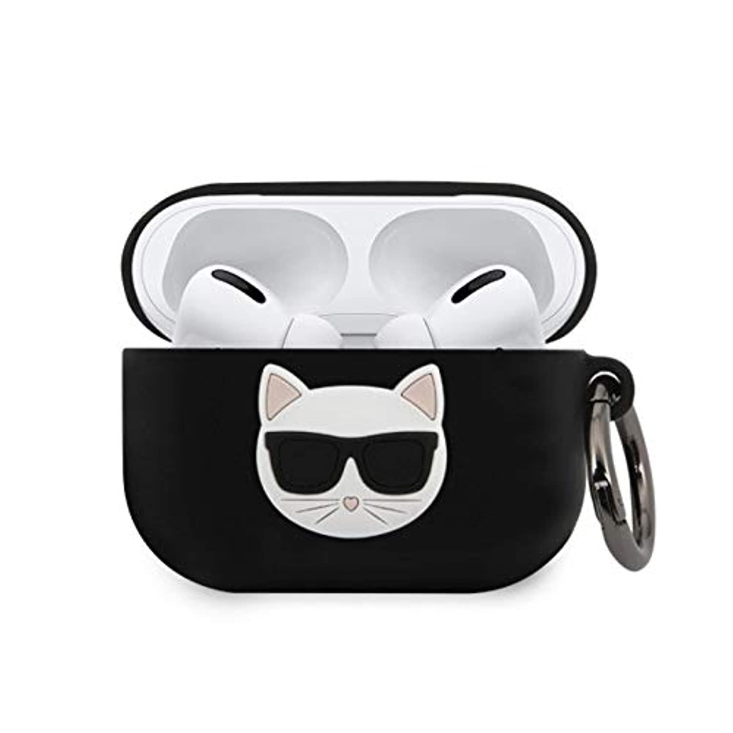 Karl Lagerfeld KLACAPSILCHBK Cover Protects Docking Station for Wireless Headphones AirPods Pro Black Silicone Choupette