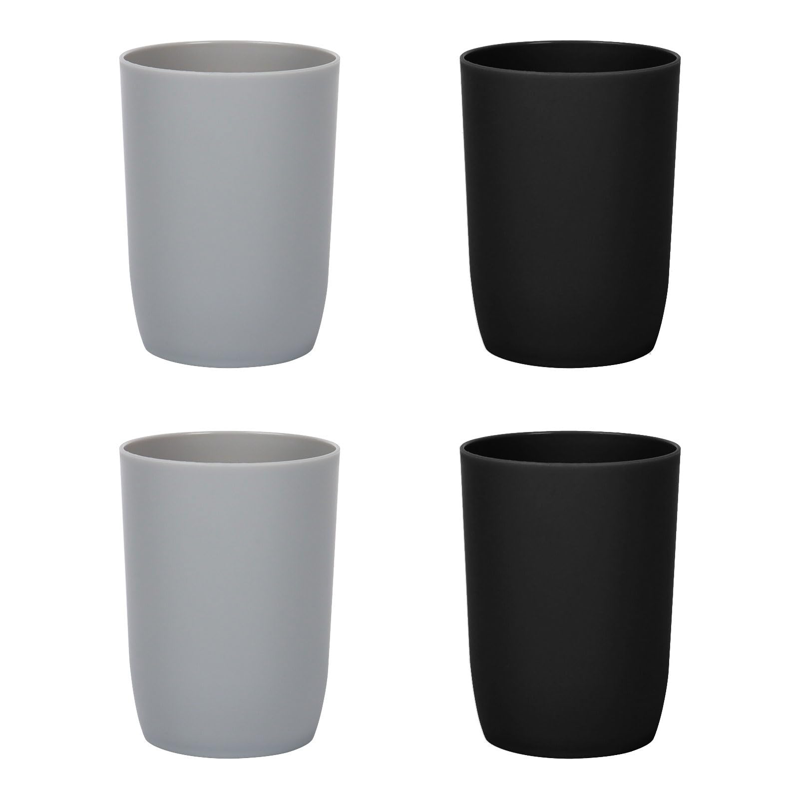 Qulable Plastic Cups Reusable Unbreakable Tumblers, Set of 4 Travel Mugs, Mouthwash Bathroom Cup Stackable, Plastic Water Cup 280ml for Adults Kids, Dishwasher & Microwave Safe (Black & Grey)