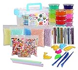 Crystal DIY Slime Kit Fluffy Slime Kit Ready-made in a Plastic Container 47 pcs 20 Cups Colorful Slime, 8 Pack Pastel /Multi-Color Foam Balls, 250 Fresh Fruit, 6 Bottles Holographic Glitter for Age 6+