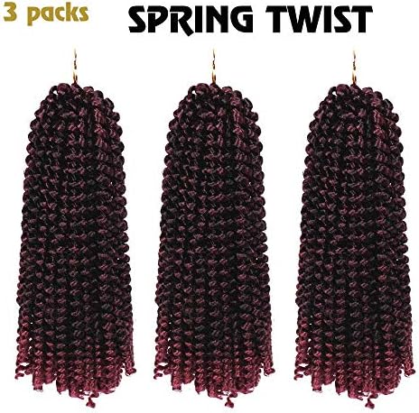 3 Pack Spring Twist Ombre Colors Crochet Braids Bomb Twist Crochet Hair 8 Inch Crochet Braids Synthetic Braiding Hair Extensions (T1B-Bug)