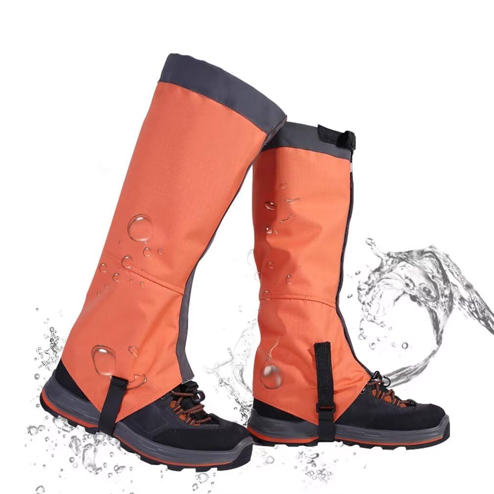 Lifetooler Gaiters for Women Men, Waterproof Durable Walking Hiking Gators Gortex Outdoor Ankle Leg Gaiters,420D Anti-Tear Nylon Material Boot Gaiters for Trekking Cycling Golf (M, orange)