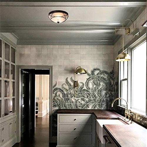 Loclgpm 2 Light Glass Black Finish Semi-Flush Mount Ceiling Light, Vintage Ceiling Fixture for Bedroom, Hallway, Kitchen, Bar