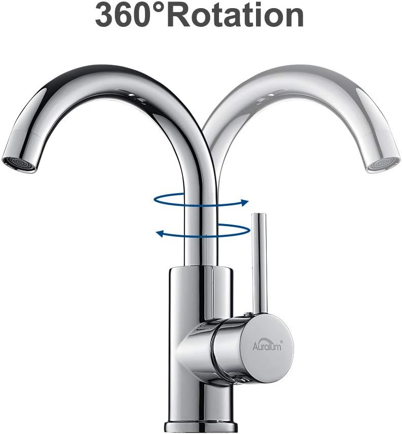 Auralum 360 Degree Swivel Basin Mixer Tap - Single Lever Bathroom Sink Tap with Removable Aerator - Chrome - Image 5