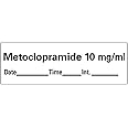 PDC Healthcare AN-17D10 "Metoclopramide 10 mg/mL" Removable Anesthesia Tape with Date, Time and Initial, 1" Core, 1/2" Width, 500" Length, White