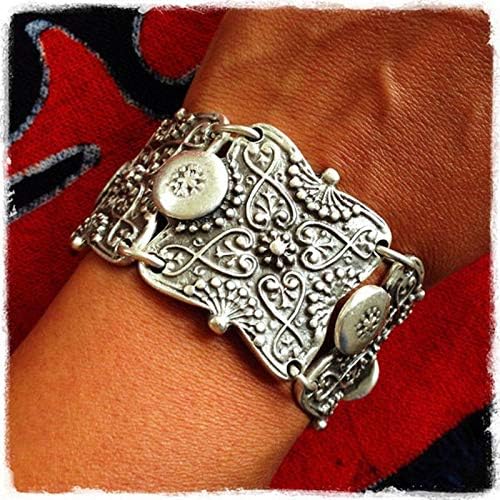 XIAOHA Men'S Bracelet Punk Vintage Wide Cuff Bracelet Bohemian Ethnic Bracelet Coin Silver Color Wristband Bracelets For Women And Men