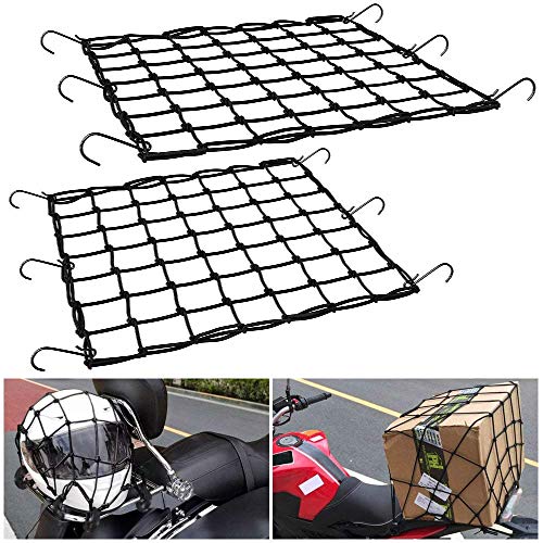 2Pack 15"X15" Motorcycle Cargo Net Featuring 6 Adjustable Hooks & Tight 2"x2" Mesh