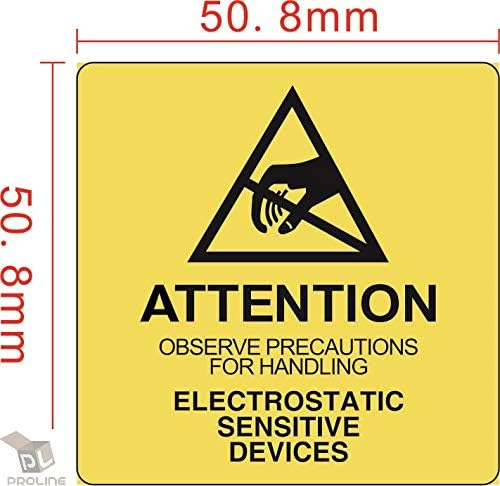 ProLine ESD Labels 2x2 Attention Electrostatic Sensitive Devices Static Warning Stickers Labels Perforated - 500 Labels Per Roll (2 Rolls)