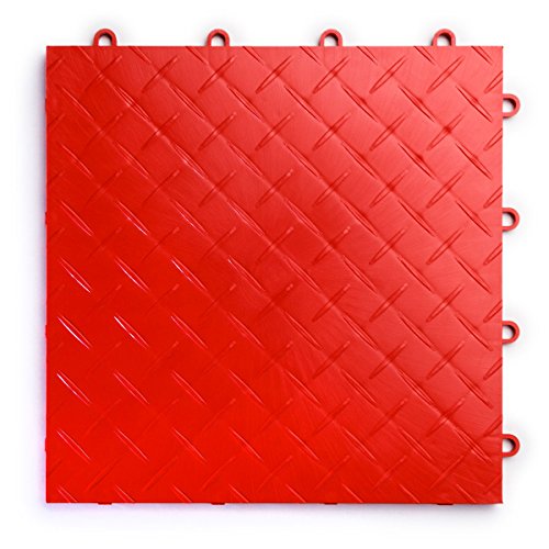 RaceDeck Diamond Plate Design, Durable Interlocking Modular Garage Flooring Tile (12 Pack), Red