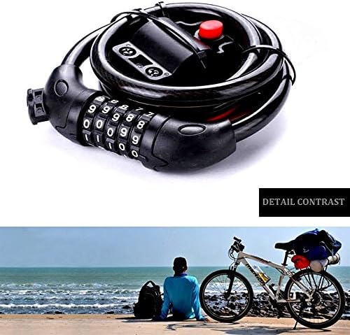 Bike Lock Cable, 5 Digit Wire Bike Combination Lock for Mountain Road Urban Bicycles, Self Coiling Security Resettable Bike Lock (black)