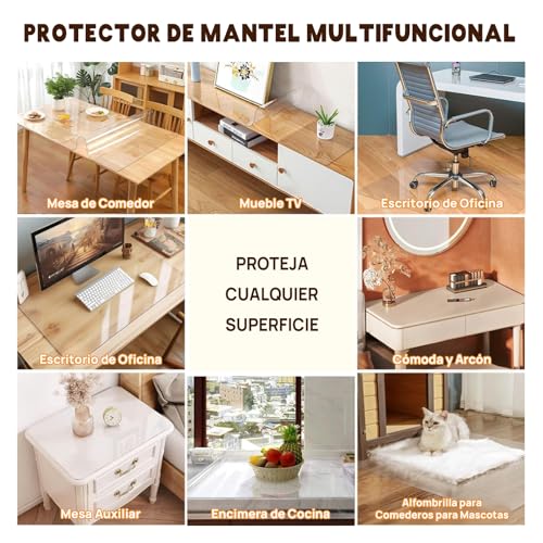 JoalGfda 1.5mm Mantel Individual de PVC Transparente, Resistente al Agua y al Aceite, Ideal para Mesas de Comedor, Mesas de Café, Escritorios y Tocadores (90x160cm)