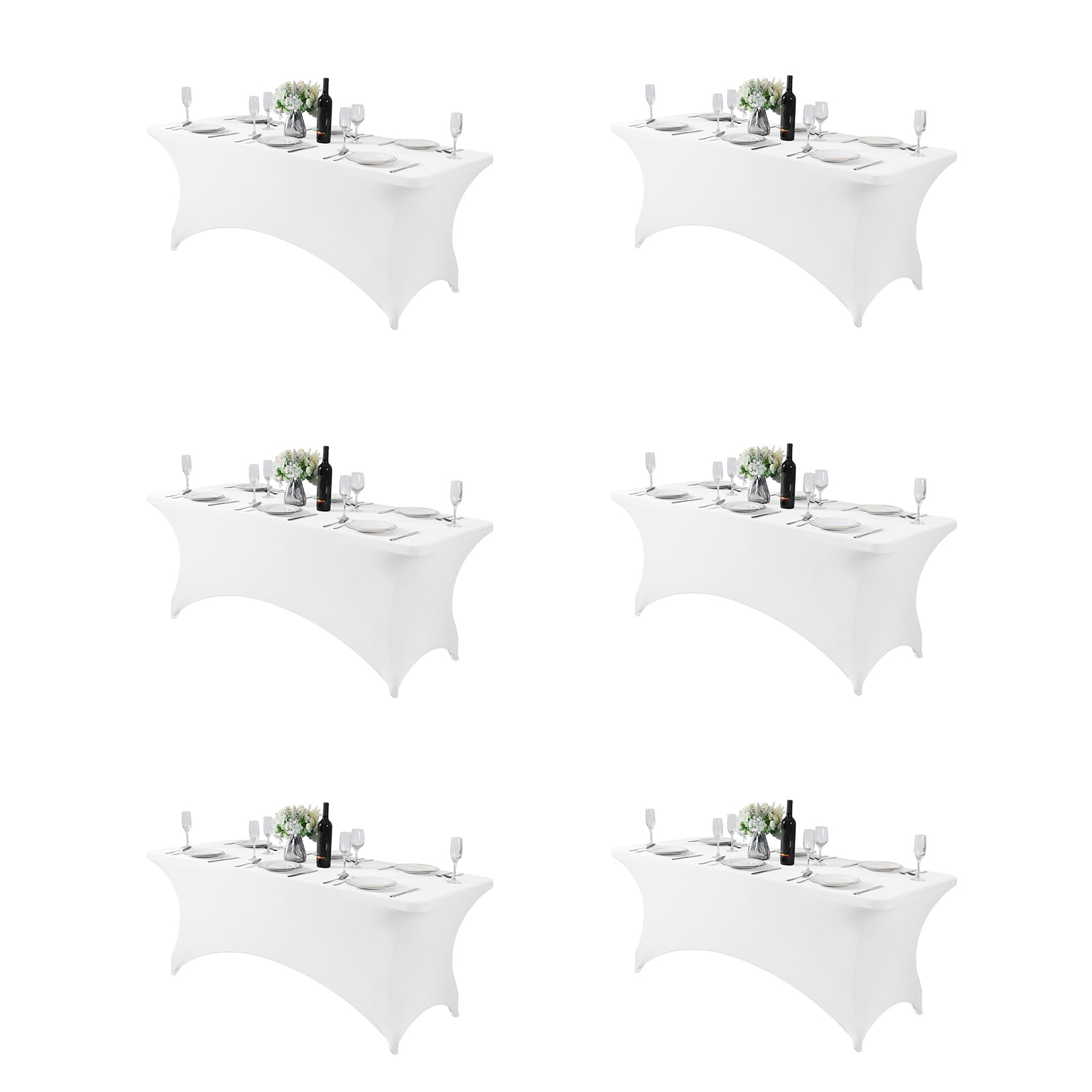 Hezuzo 6PCS Spandex Table Cover for 6FT Table Universal Fitted Stretch Tablecloth for Party, Banquet, Wedding and Events-White